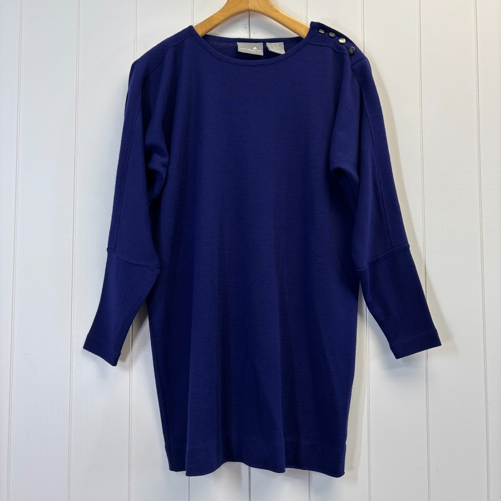Liz Claiborne Mod Tunic Sweater Dress Womens Medium Petite Quiet Luxury Preppy